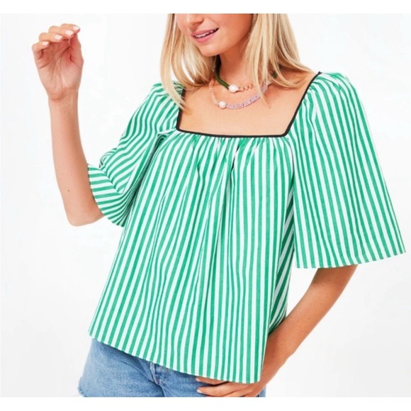 Tuckernuck Tops - TUCKERNUCK Preppy Beachy Pomander Place Green Stripe Celia Top Relaxed Fit  XXL